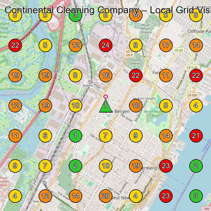 Continental Cleaning Company House Cleaning Service GeoGrid ranking map for North Bergen NJ